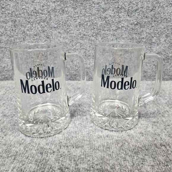 Lot of 2 Jumbo size MODELO Logo Beer MUG Heavy Glass Tankard Stein 7" 24 fl oz - Picture 1 of 8